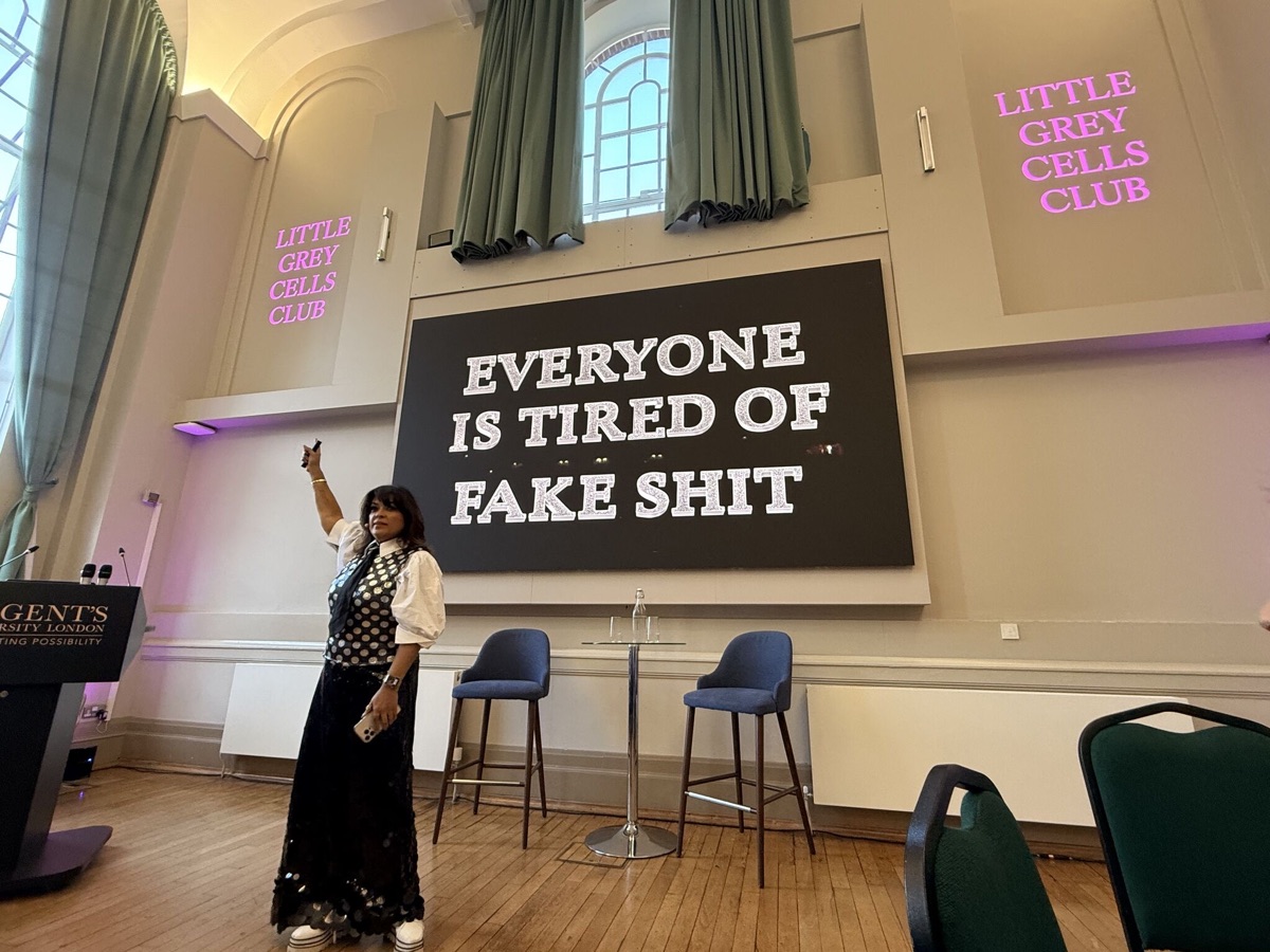 Nishma delivering keynote: Everyone Is Tired of Fake Shit